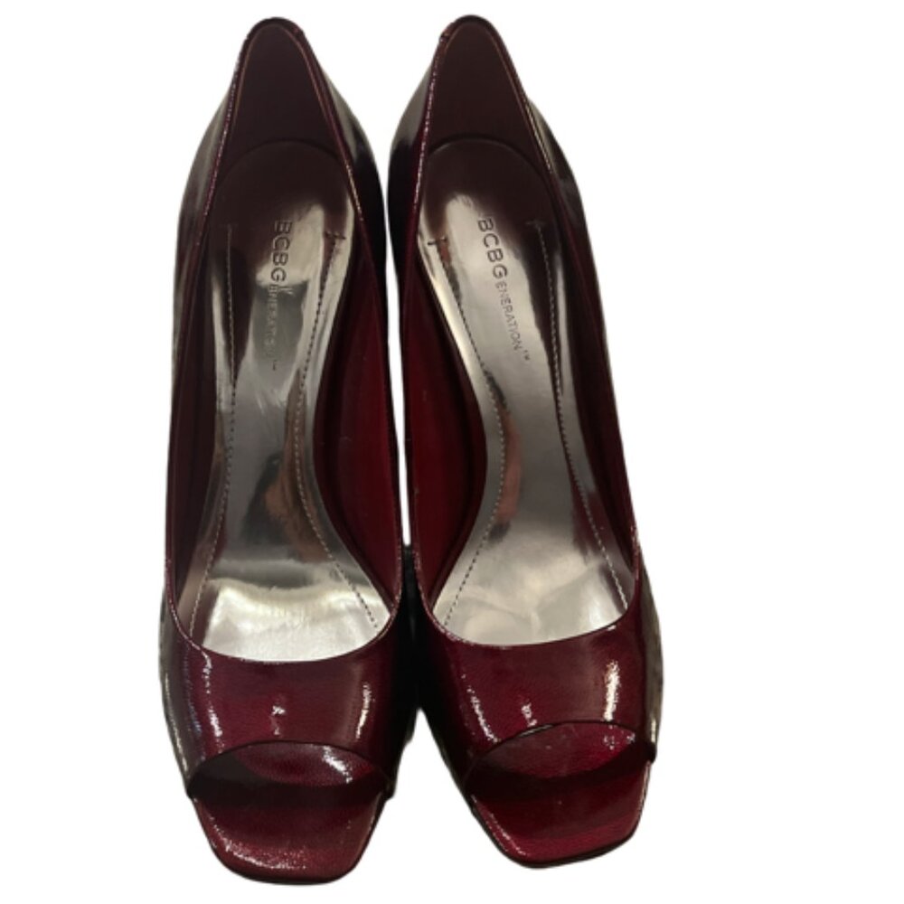 BCBGeneration Open Toed Heels, Size 9.5, Color Burgundy Wine